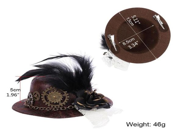 

berets women halloween gothic mini hat steampunk gears chain feather flower lace fascinator hair clip victorian fancy dress co1669034, Blue;gray