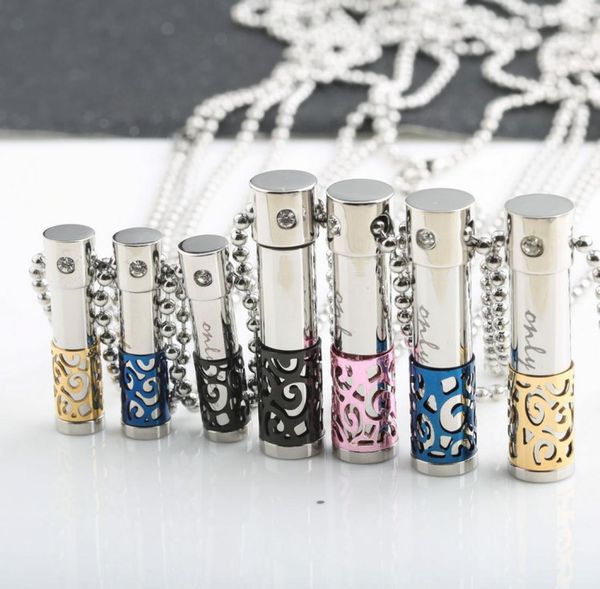 

titanium steel perfume bottle pendant necklace women cylindrical aromatherapy essential oil diffuser necklaces for men fashion jew1567788, Silver