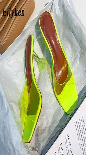 

eilyken open toe silver green pvc transparent thick block high heels woman jelly sandals women slides slippers mules shoes8047637, Black