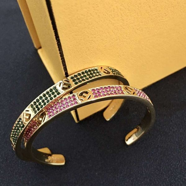

bracelet designer f letter full diamond bracelet women's advanced temperament gold plated light luxury geometric open bracelet, Black