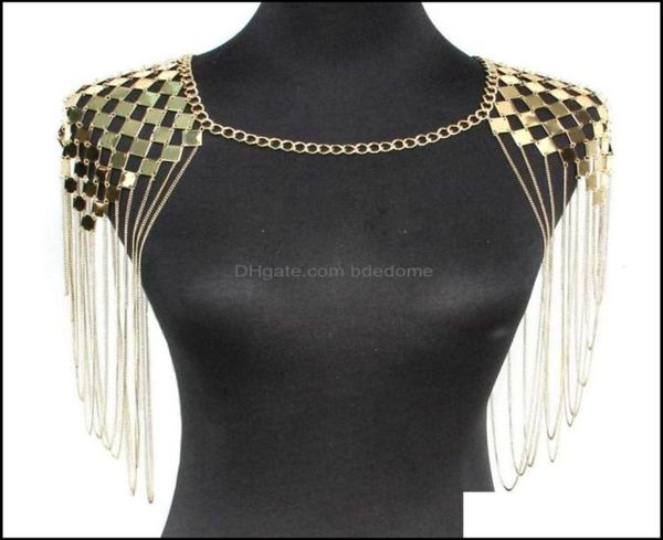 

chains necklaces pendants jewelry punk metal statement women collar shoder long chain body accessories ukmoc294f drop deliver5446414, Silver