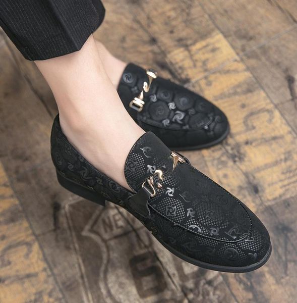 

loafers men shoes pu leather solid color round toe flat casual fashion print metal buckle classic trend gentleman british business5845359, Black