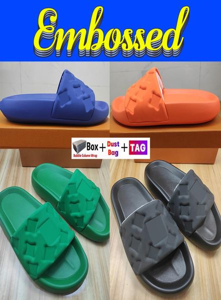 

luxury flat slippers sandals slides designer men women sandal waterfront embossed mule rubber slide shoes summer beach slipper ind9812387, Black