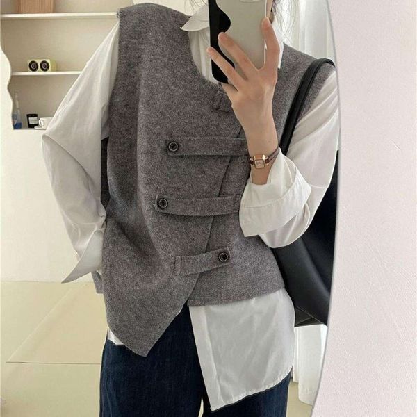 

autumn style irregular vest womens design folded cardigan fashion, Black;white