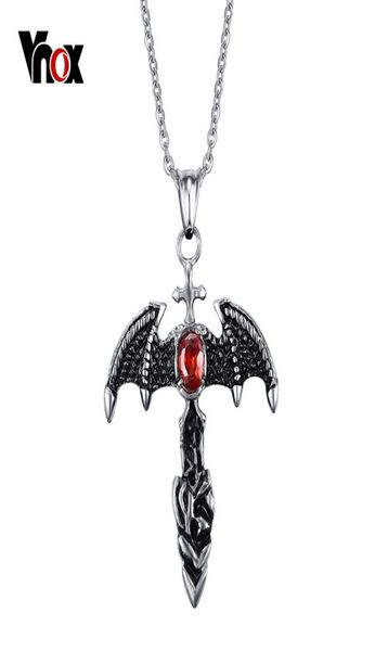 

stylish bat cross mens pendants necklaces red cz diamond stone rock punk pendant for men charms jewelry chain8935307, Silver