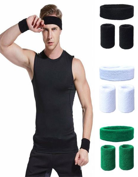 

men and women sweet polyester elastic wristband headband set solid color breathable sports basketball sweatband3604700, Black;red