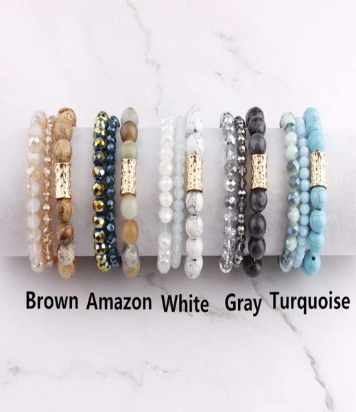 

natural stone glass beads multistrand bracelets set for women 2020 spring summer bangle bracelet fashion jewelry accessories3294295, Black