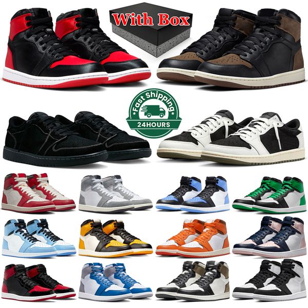 

with box 1s jumpman 1 basketball shoes men women palomino satin bred unc toe lost and found true blue low olive black phantom toe mens train