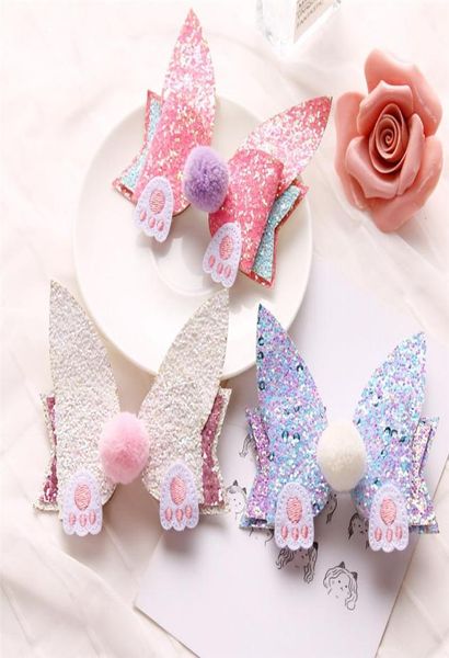 

15pcslot easter bunny ear children hairpin cute ball headdress kids hair clip glitter bowknot rabbit ear style hair barrette8701378, Golden;silver