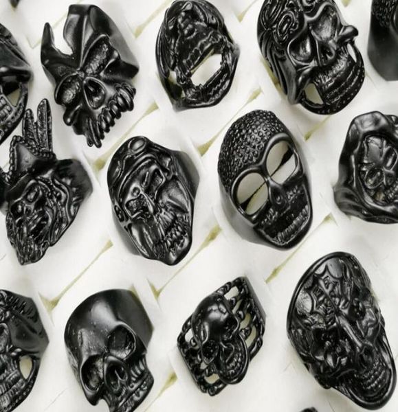 

promotion mixed style mixed size gothic skull rings men039s black skull ring punk rings for men s fashion jewelry in bulk7010451, Silver