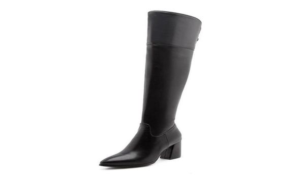

2020 big size 3347 over the knee boots women pu pointed toe autumn winter fashion boots high heels shoes female9122308, Black