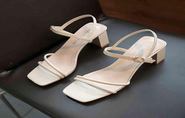 

summer pu women mid heel dress sandals rough with the fish head word buckle sandals opentoed sandals zandalias de verano mujer y06372611, Black