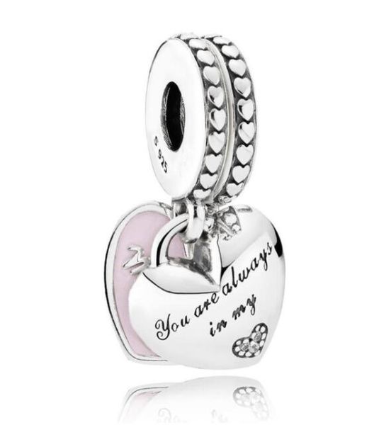 

original 925 sterling silver charm mother and daughter hearts with crystal beads fit bracelet & necklace diy jewelry1570513, Black