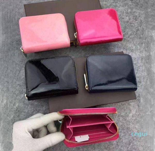 

whole patent leather short wallet fashion shinny leather card holder coin purse women wallet classic zipper pocke2356235, Red;black