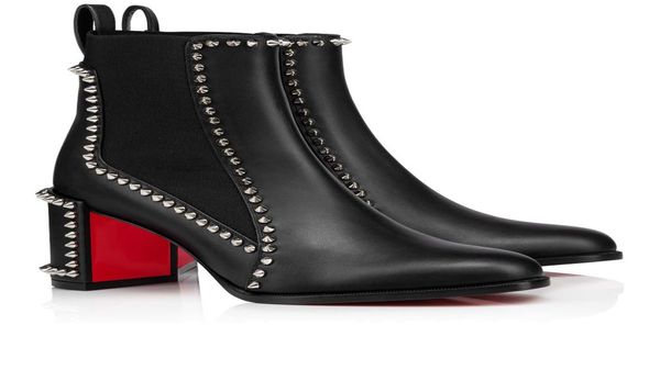 

luxury fashion women ankle boots high heels out line spike 70 mm pointed toes leather pumps good quality chunky heel short booties box eu 35, Black