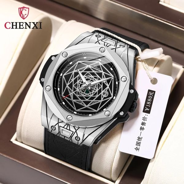 

wristwatches chenxi 8249 fashion luxury brand sport waterproof luminous calendar clock men quartz wrist watch relogio masculino 230905, Slivery;brown