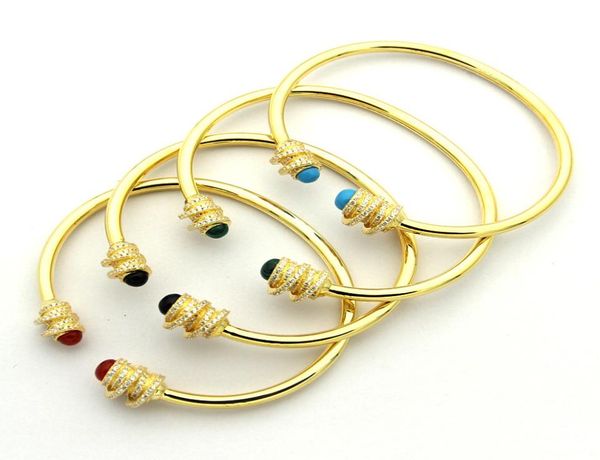 

new arrive fashion lady titanium steel four color stone curve setting diamond 18k plated gold open bangle bracelets 3 col4263239, Black