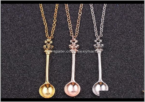 

pendant necklaces design snuff snorter sniffer powder spoon portable necklace wax scoop hookah herb smoking pipe crown mini5116257, Silver