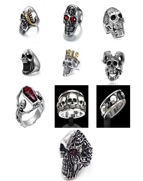 

fdlk vintage punk skull ring men hip hop engagement ring male fashion red zircon rings for women jewelry silver color2258902