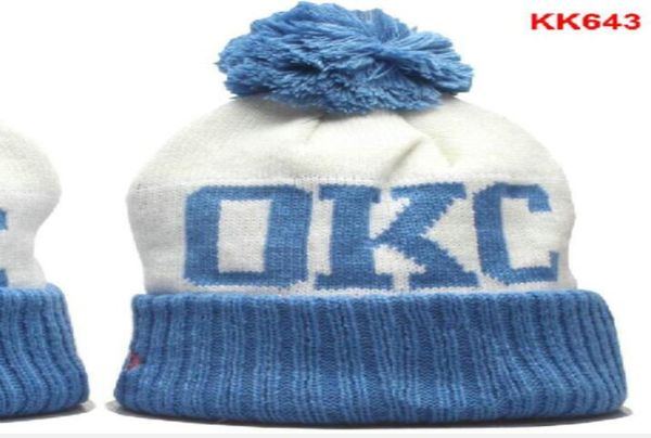 

okc beanies cap wool warm sport knit hat basketball striped sideline usa college cuffed pom hats men women bonnet beanie skull cap8812453, Blue;gray