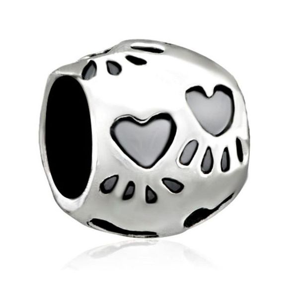 

personalized jewelry dog paw print european bead metal charm ladies bracelet with big hole chamilia compatible8849271, Black