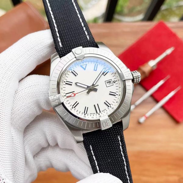 

wholesale men's super ocean series mechanical watch stainless steel bezel case cloth strap white dial 44mm and box fashion watch, Slivery;brown