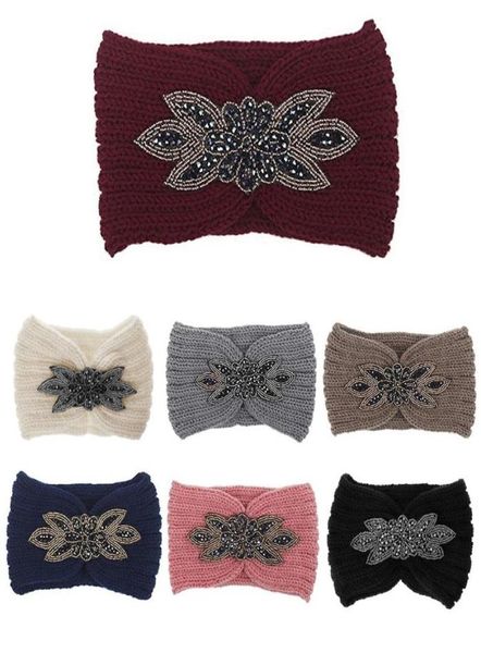 

hair clips barrettes women sequin knitted hairband flower rhinestone beaded ear warmer wide head wrap2868375, Golden;silver