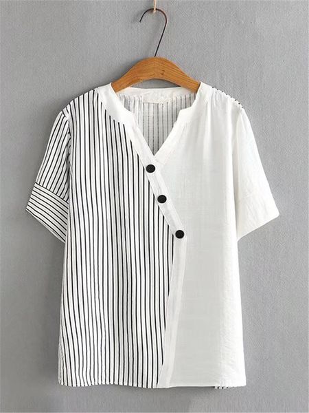 

women's plus size tshirt shortsleeved tshirts vneck summer with nonelastic left and right asymmetrical vertical stripes xl4xl 230905, Black
