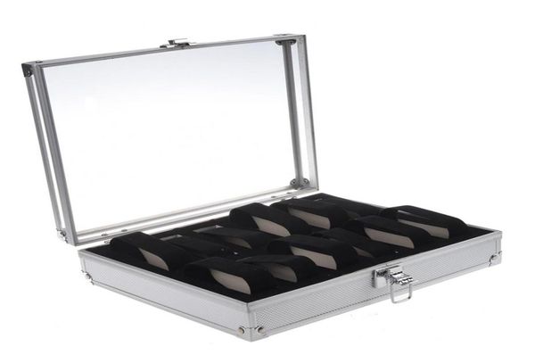 

2021 aluminum 12 wristwatch watch cases showcase display storage case box302g1083987, Black;blue