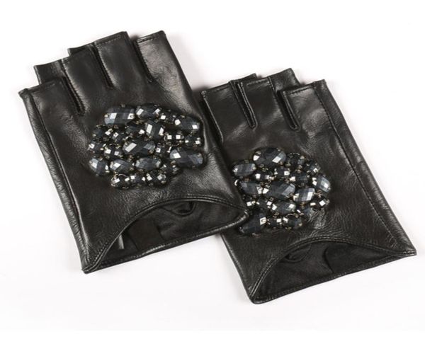 

fashion2018 rhinestone inlay fingerless leather gloves casual trendy autumn women allmathch be4892194337, Blue;gray