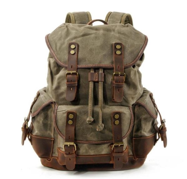 

m272 vintage canvas leather backpacks for men lapdaypacks waterproof canvas rucksacks large waxed mountaineering travel pack 28726956