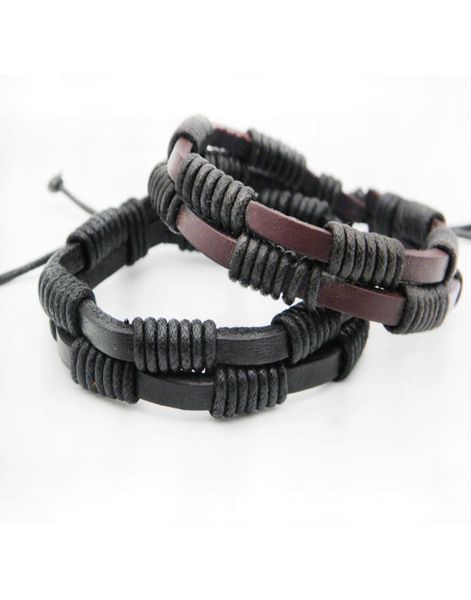 

new trendy men039s leather braided hemp bracelets handmade genuine leather wristband wrap bracelet jewelry gifts st8355028, Black