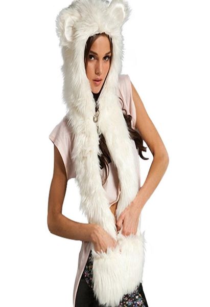 

wholefashion warm winter scarves faux animal fur hat fluffy scarf shawl glove plush cap gloves hats xmas a2 q18023899, Blue;gray