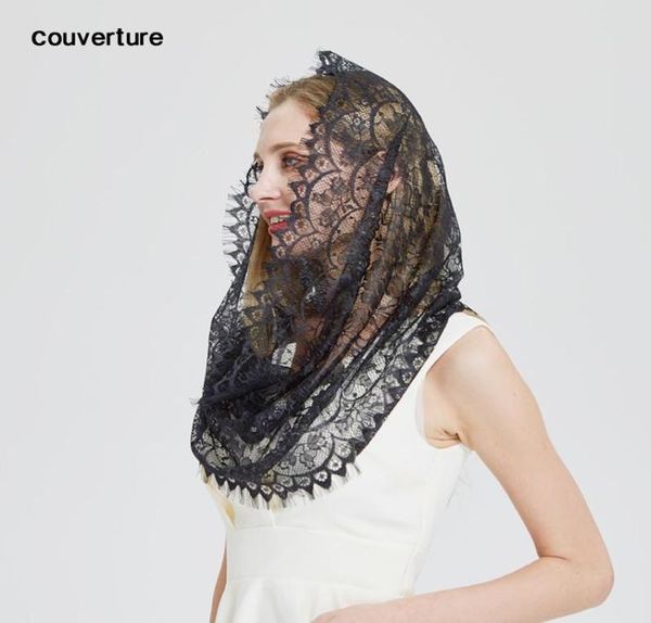 

design women soft black white lace scarf rings ladies shawls foulard femme headband wedding hijab scarves1305468, Blue;gray