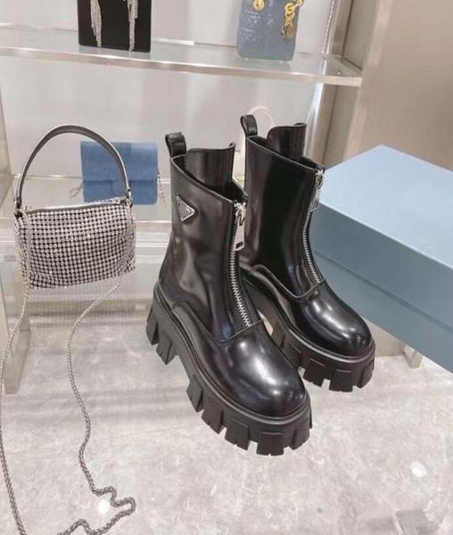 

women039s leather gear zipper boots patchwork lace up thick soled shoes ankle obots short motorcycle hoes 35409960158, Black