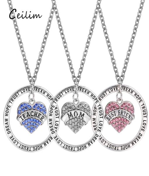 

engraved english letter mom daughter necklace mom necklace teacher039s necklace heart diamond sister charm forever in heart pen3781344, Silver