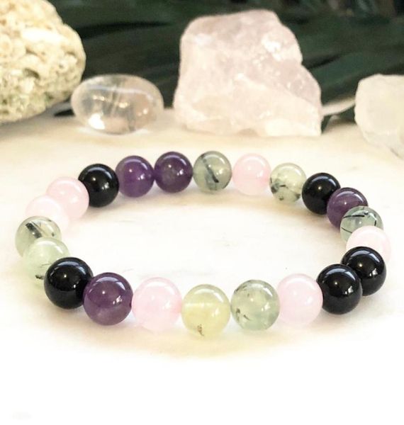 

mg0872 8mm a grade black tourmaline prehnite bracelet womens rose quartz energy power bracelet gift for mothers day9069966