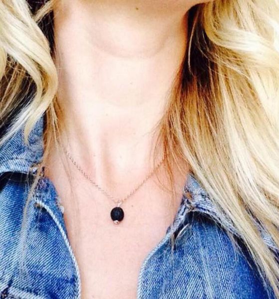 

lavarock round bead pendant necklaces aromatherapy essential oil diffuser necklaces natural black lava pendant necklace kka80115273113, Silver
