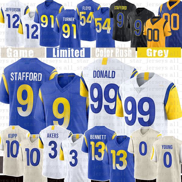 

cooper kupp aaron donald football jerseys men matthew stafford los angeleses rams cam akers stetson bennett byron young van jefferson kobie, Black;red