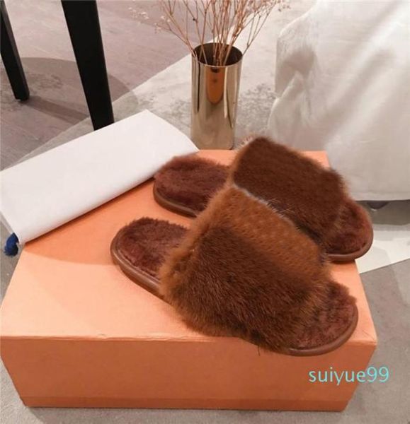 

luxury slippers fashion real fur open toe slippers indoor light shoes 2021 slippers real leather soles luxury plush shoe larg5592725, Black