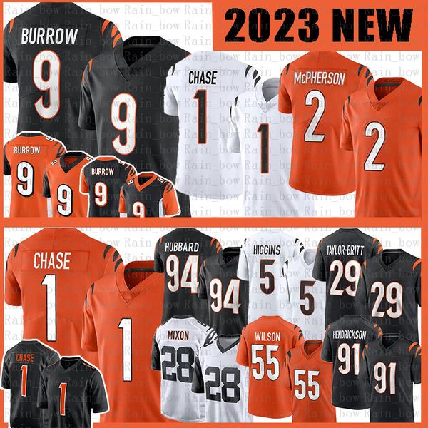 

sam hubbard joe burrow football jerseys men cincinnatis bengals ja'marr chase evan mcpherson tee higgins cam taylor-britt joe mixon log, Black;red
