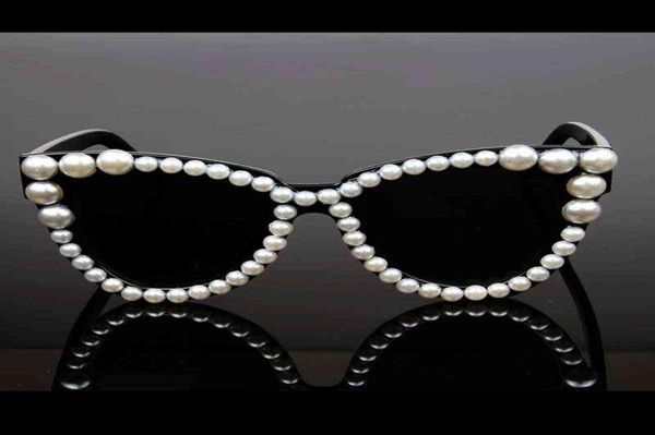 

sunglasses 2018 cat eye sunglasse brand designer lady pearl for female vintage masks 2203269781659, White;black