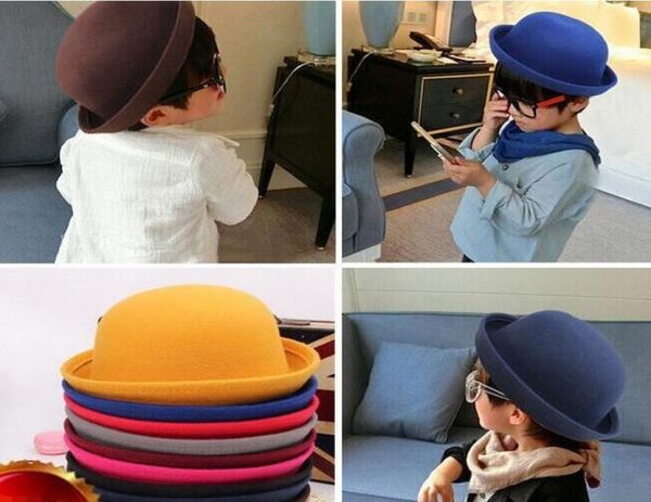 

little girls fedora hat dome cap children dress hats kids caps felt hats wool felting bowler hats women formal hat men stingy brim5386016, Blue;gray