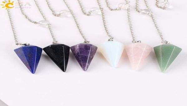 

csja classic natural stone amethyst opal lapis lazuli rose quartz agate copper ball chain dowsing healing chakra pendulum amulet 14988545, Bronze;silver
