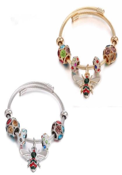 

classic stainless steel luxury designer jewelry women bracelet colorful bee ornaments bangle 8790884, Black