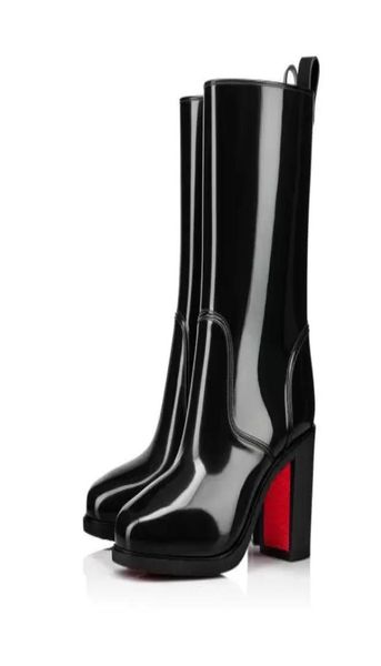 

2021 autumn new women's s leather short boots square toe thick heel womenn's fashion all-match net reed bots party wedding dress l, Black