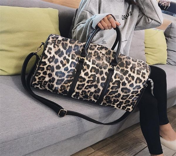 

fashion travel bag women duffle carry on luggage bag leopard printing pu leather travel totes ladies big overnight weekend bags lj3115268