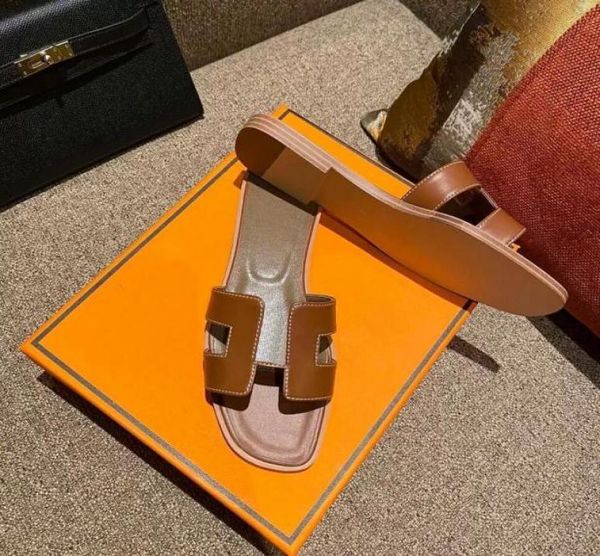 

brand sandals designer leather slippers women shoes h summer luxury flat flip flop odile leather ladies beach sandals1414224, Black