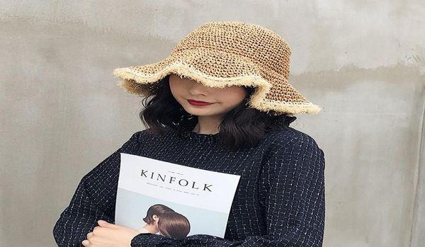 

tide straw hats holiday beach hat womens wide brim hats sun hat tide 2 colors fisherman hats6592266, Blue;gray