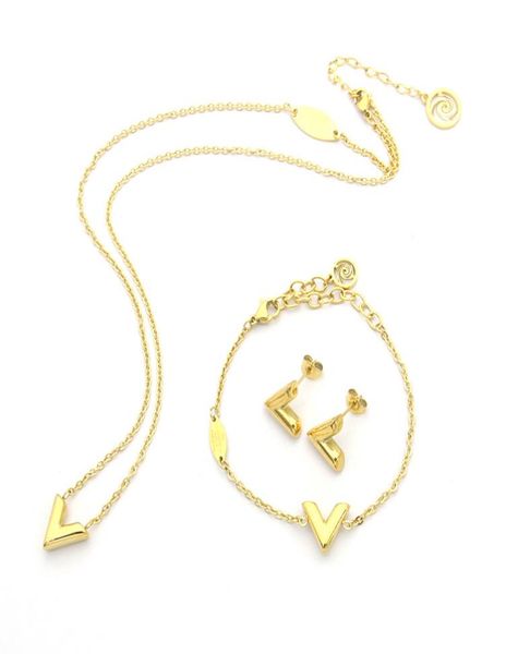

designer jewelry women letter v necklace stainless steel gold silver earrings bracelets and necklace jewelry suits fashion ins sta2875533